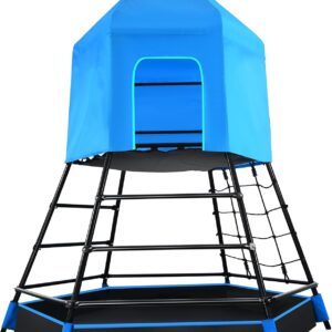 Hapfan Jungle Gym with Platform and Tent, Climbing Toys with Monkey Bars for Kids, Metal Outdoor Play Equipment