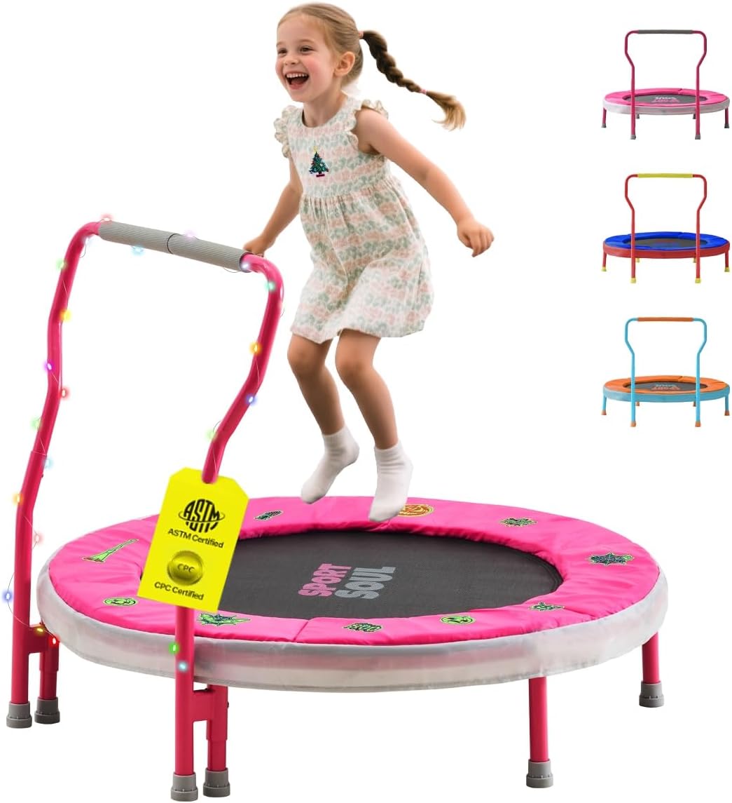 SPORTSOUL Mini Trampoline for Kids 3-6 with Super Safe Foam Handle Bar, 3ft Toddler Trampoline Indoor with No-Gap Cover for Indoor and Outdoor