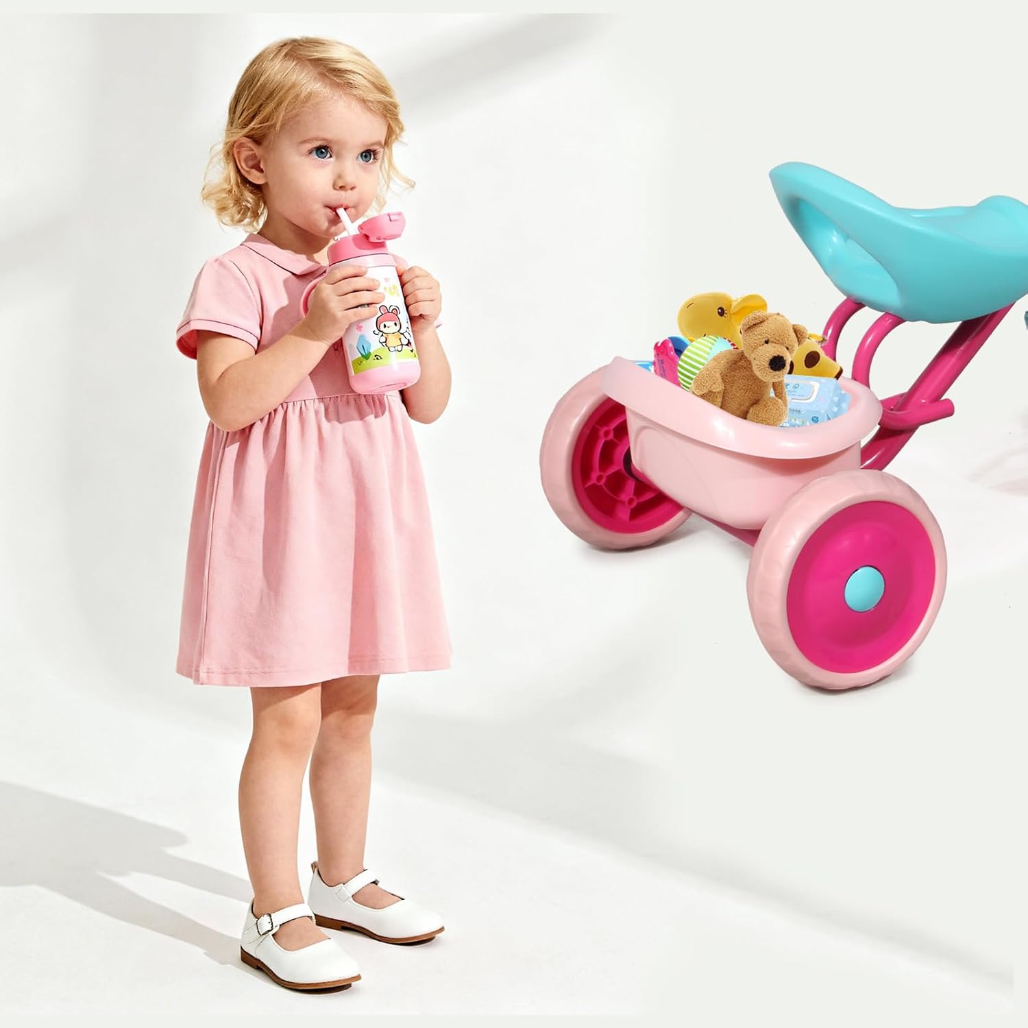 CHEERWAY Tricycle for 3-5 Year Olds, Toddler Trike, Outdoor and Indoor Riding Toy, Low-Height Seat Design, EVA Wheels, Kids Trike with Safety Cloth Sleeve, Gift for Boys and Girls (Pink) - Image 7