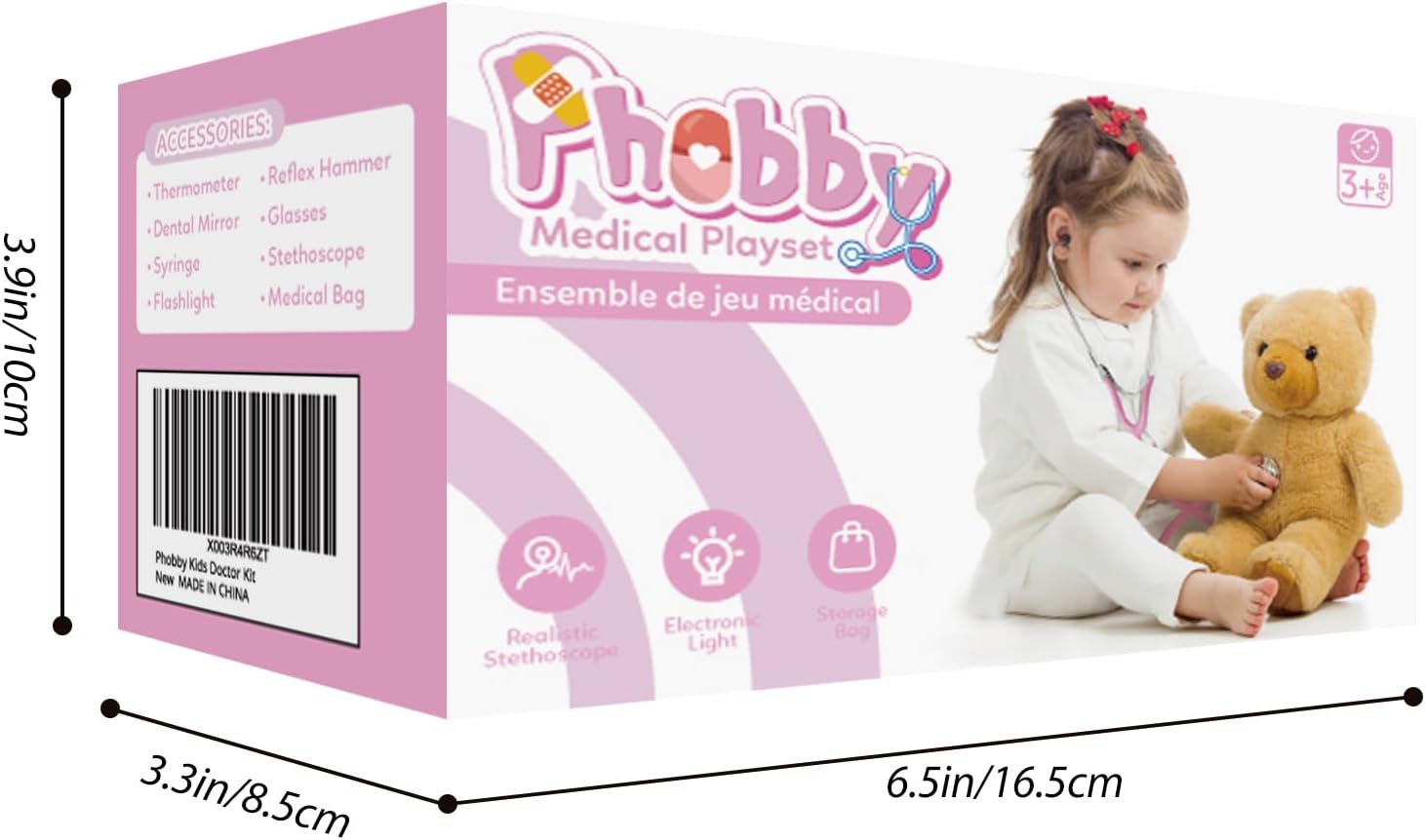 Phobby Kids Doctor Kit, 8 Pieces Toddlers Doctor Playset with Medical Storage Bag & Real Stethoscope, Pretend Play Doctor Toys Birthday Gift for Boys Girls Aged 3 4 5 6 (Pink) - Image 8