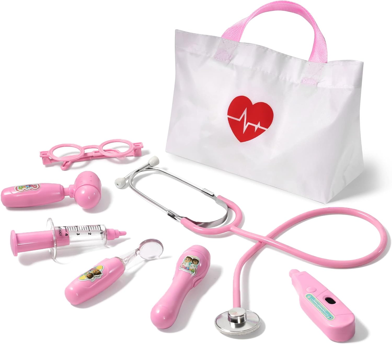 Phobby Kids Doctor Kit, 8 Pieces Toddlers Doctor Playset with Medical Storage Bag & Real Stethoscope, Pretend Play Doctor Toys Birthday Gift for Boys Girls Aged 3 4 5 6 (Pink)