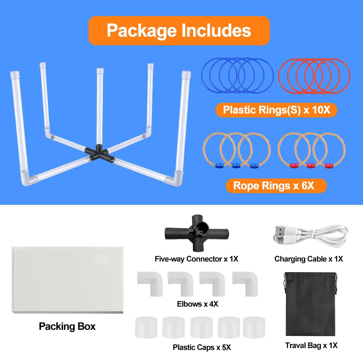 Ring Toss Outdoor Games with 16 Rings, Backyard Games Lawn Games for Adults & Kids, Backyard Camping Activities, Outdoor Games for Kids, LED Ring Toss - Image 6