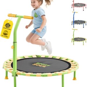 SPORTSOUL 36” Mini Trampoline for Kids 3-6, Foldable & Spring-Free, Small Toddler Trampoline Indoor Outdoor with Adjustable Handle Bar