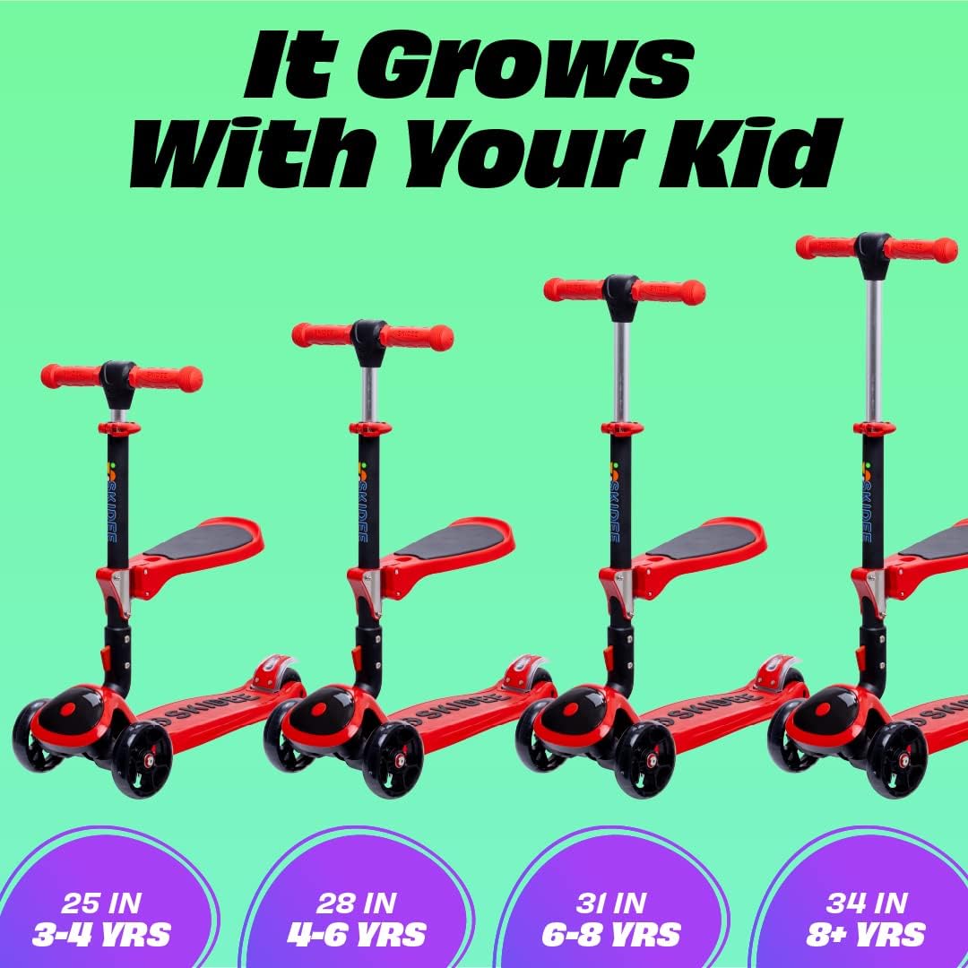 SKIDEE Kick Scooter for Kids Ages 3-5 | Foldable 3 Wheel Scooter with Lean-to-Steer, Adjustable Height, Removable Seat & LED Light Wheels | Toddler Scooter Up to 12 Year Old Boys/Girls - Image 5