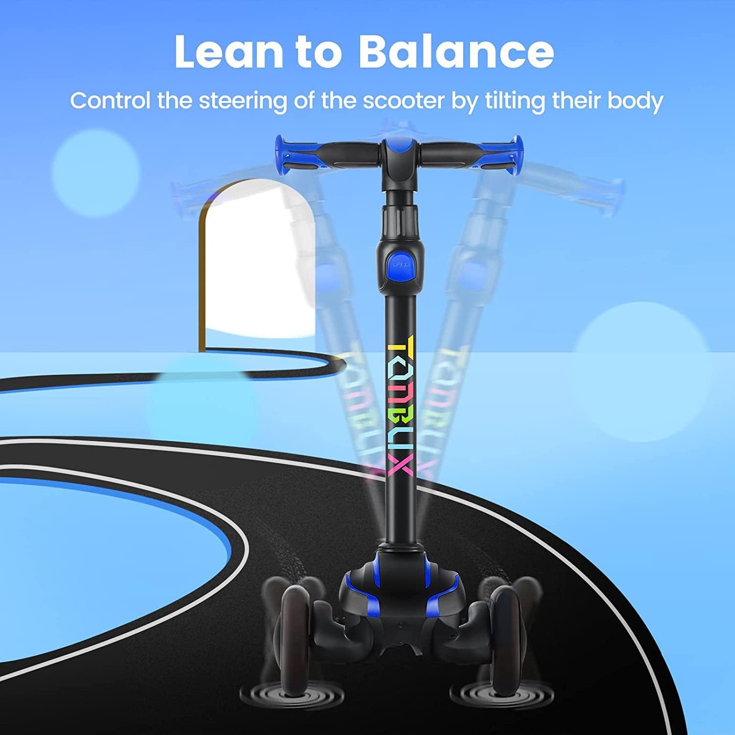 TONBUX Kids Scooter for Age 3-12, Toddler Scooter with 4 Adjustable Heights, Light Up 3-Wheels Scooter, Shock Absorption Design, Lean to Steer, Balance Training Scooter for Kids - Image 6