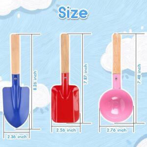 Beach Toys for Kids, 6Pcs 8” Kids Gardening Tools Sand Toys Set, Metal Garden Tools with Sturdy Wooden Handle, Cylinder, Spoon, Fork, Rake, Flat & Pointed Shovel, Gifts for Children
