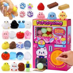 FUFUSQUISHY 30PCS Squishy Capsule Toys for Kids, Mini Vending Machine Toy Set, Soft Stress Relief Squishies Party Favors, Classroom Rewards & Birthday Gifts