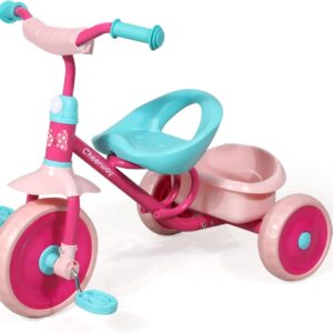 CHEERWAY Tricycle for 3-5 Year Olds, Toddler Trike, Outdoor and Indoor Riding Toy, Low-Height Seat Design, EVA Wheels, Kids Trike with Safety Cloth Sleeve, Gift for Boys and Girls (Pink)