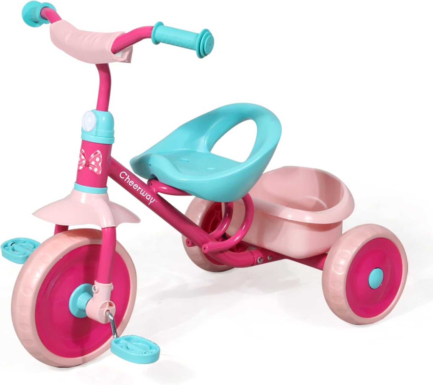 CHEERWAY Tricycle for 3-5 Year Olds, Toddler Trike, Outdoor and Indoor Riding Toy, Low-Height Seat Design, EVA Wheels, Kids Trike with Safety Cloth Sleeve, Gift for Boys and Girls (Pink)