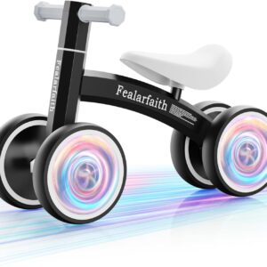 Baby Balance Bike for 1 Year Old Boys Girls, Toddler First Bike with 4 Colorful Lighting Wheels | 10-36 Month Toddler Balance Bike | First Birthday Gifts (Black)