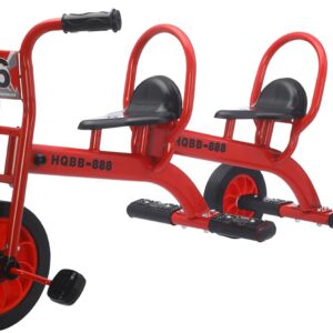 Kids Tricycle for Ages 3-8, Double Kids Trike Bike, Preschool Daycare Outdoor Tandem Bike with Airless Rubber Tires, Two-Seater and Non-Slip Pedals, Gift for Boys and Girls