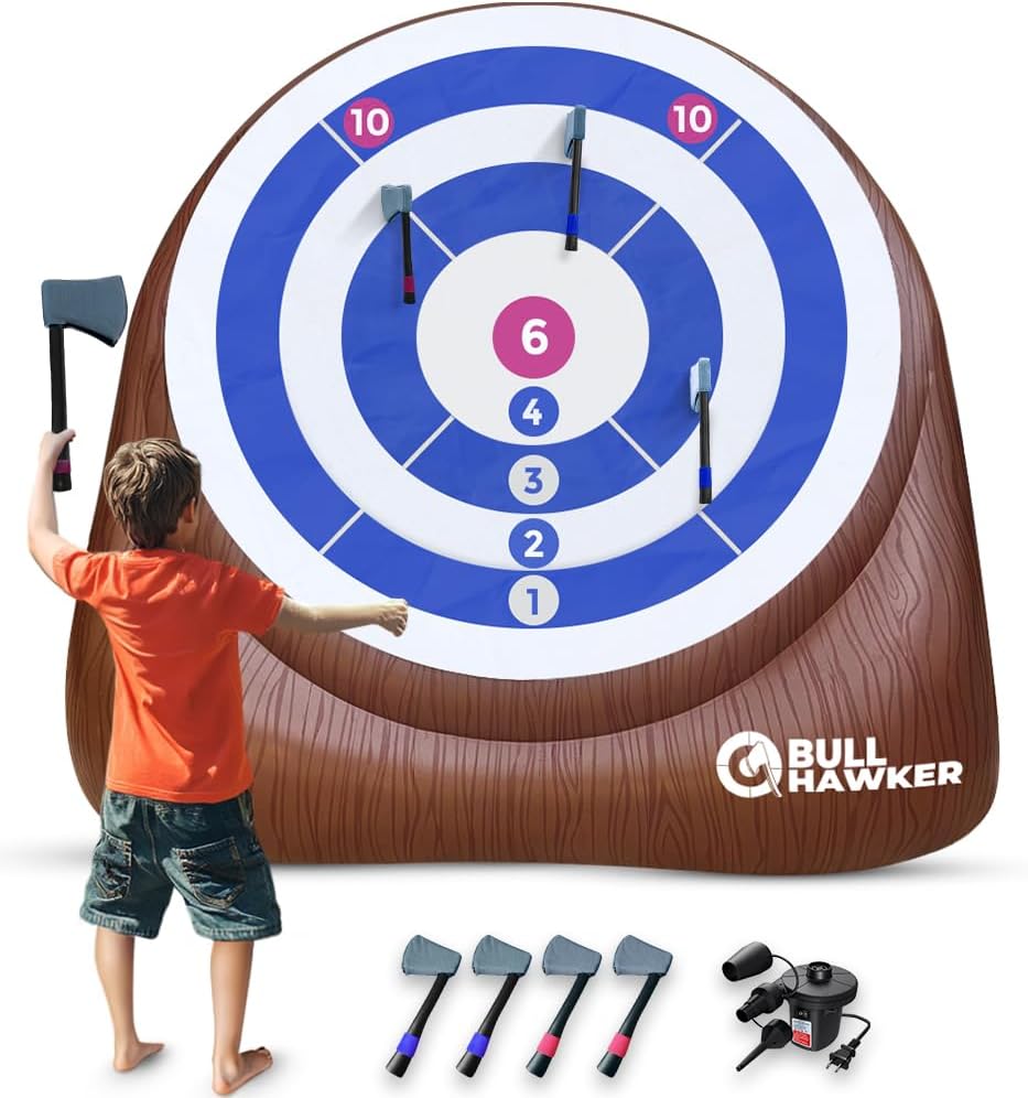 Swooc Games® - Bull Hawker™ | Giant Axe Darts with 15+ Games | Axe Throwing Game for Backyard with Air Pump | Large Outdoor Games for Adults and Family | Party Carnival Game | Throwing Yard Fun