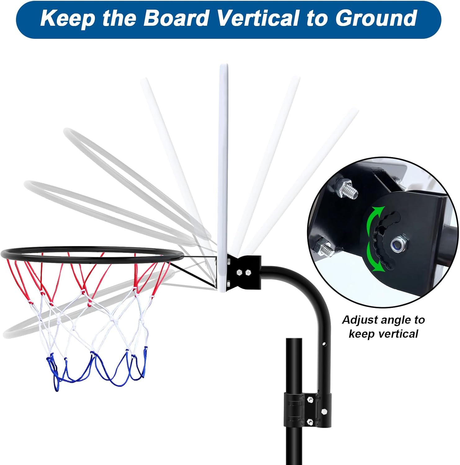 Trampoline Basketball Hoop with Solar Lights, Basketball Hoop for Trampoline Fits Diameter 25mm - 32mm Straight & Curved Pole,Universal Trampoline Basketball Hoop Attachment with Ball and Pump - Image 4