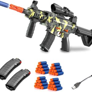 BYTEWAR Soft Bullets Toys Guns for Boys,M416 Foam Blaster Gun,Electric Sniper Rifle with Scope 40 Darts 2 Magazines,Full auto Gun for Kids Ages 6-12 Years Old,Gifts for Adult, Camouflage, M416-905B