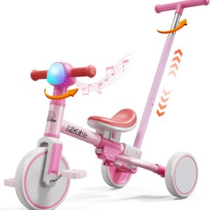 Ridego 5-in-1 Tricycle for Toddlers 1-3 Year Olds, Kids Balance Bike & Toddler Push Bike with Parent Handle, RGB Music Light, Tool-Free Assembly Birthday Gift for Boys Girls