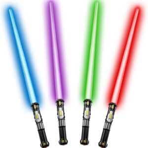 Cawiew 4 Pack Light up Sword Saber with FX Sound (on-Off Control) and Full Retractable Handle, 4 Colors LED Glow in The Dark Toy for Kids Adult