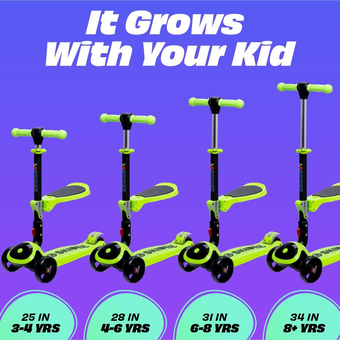 SKIDEE Kick Scooter for Kids Ages 3-5 | Foldable 3 Wheel Scooter with Lean-to-Steer, Adjustable Height, Removable Seat & LED Light Wheels | Toddler Scooter Up to 12 Year Old Boys/Girls - Image 5