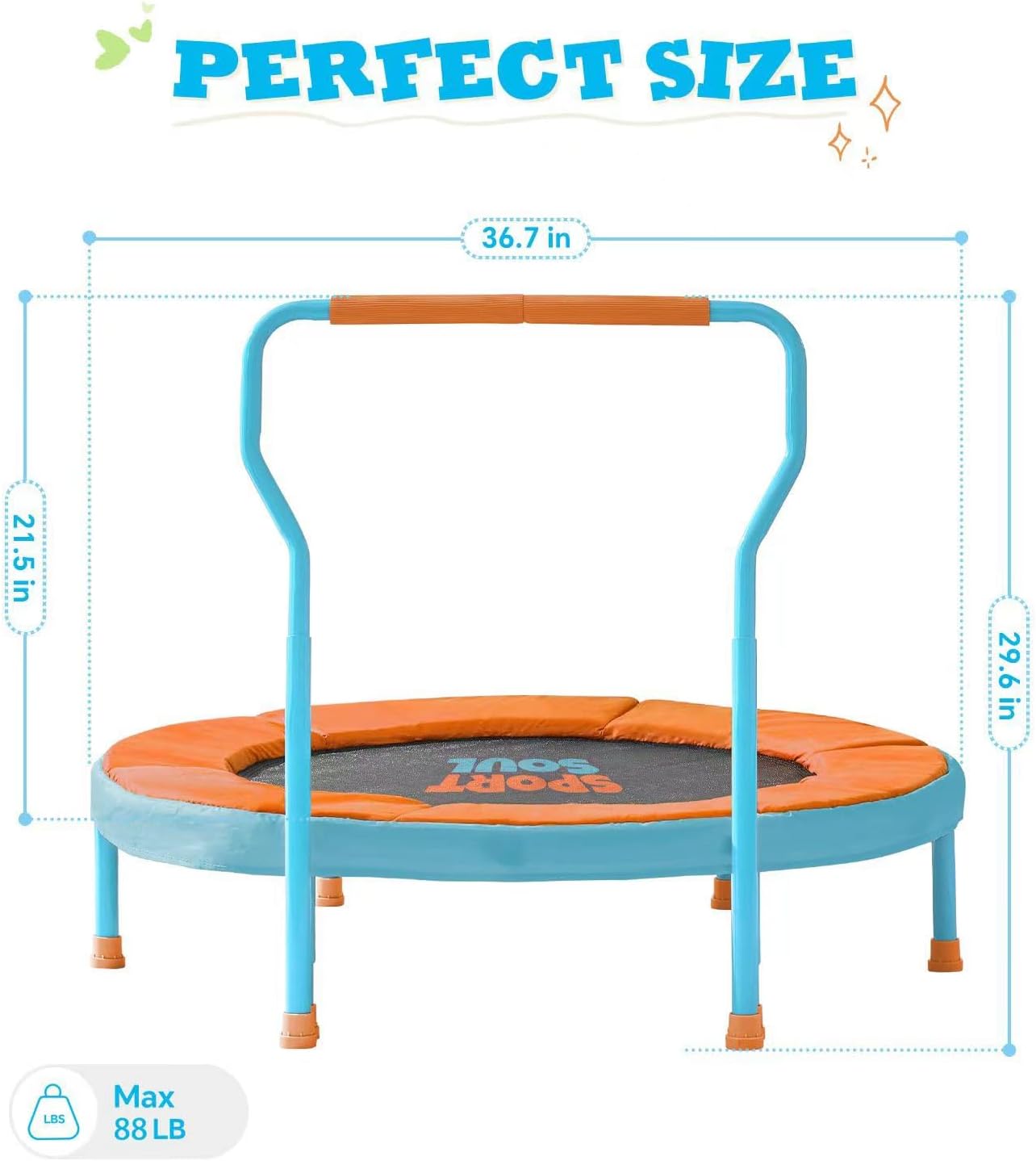 SPORTSOUL Mini Trampoline for Kids 3-6 with Super Safe Foam Handle Bar, 3ft Toddler Trampoline Indoor with No-Gap Cover for Indoor and Outdoor - Image 9