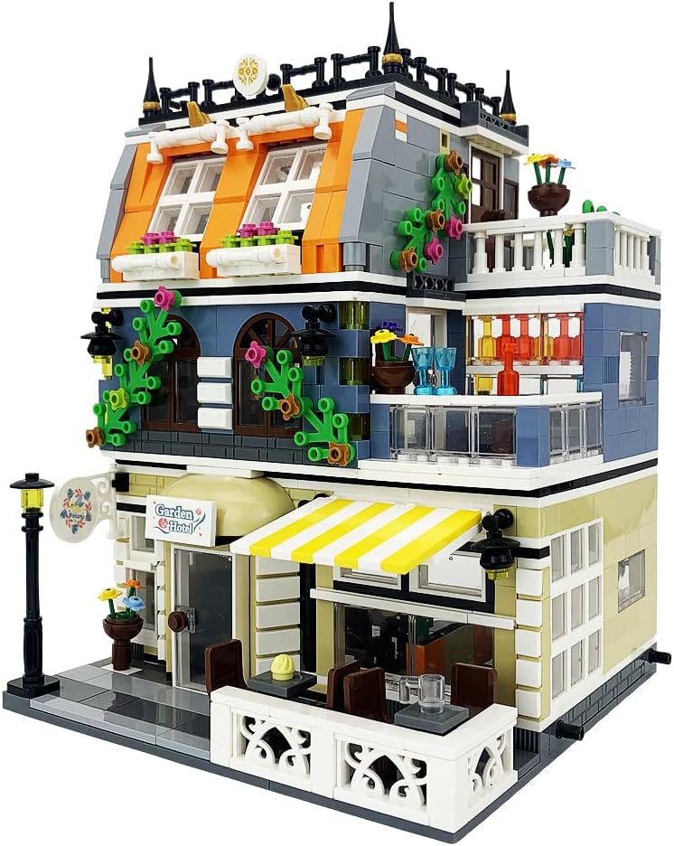Garden Hotel Assembly Square Building kit,Modular House Building Blocks Model Set for Teens and Adults.Collectible Display Toy Building Set 1284 PCS