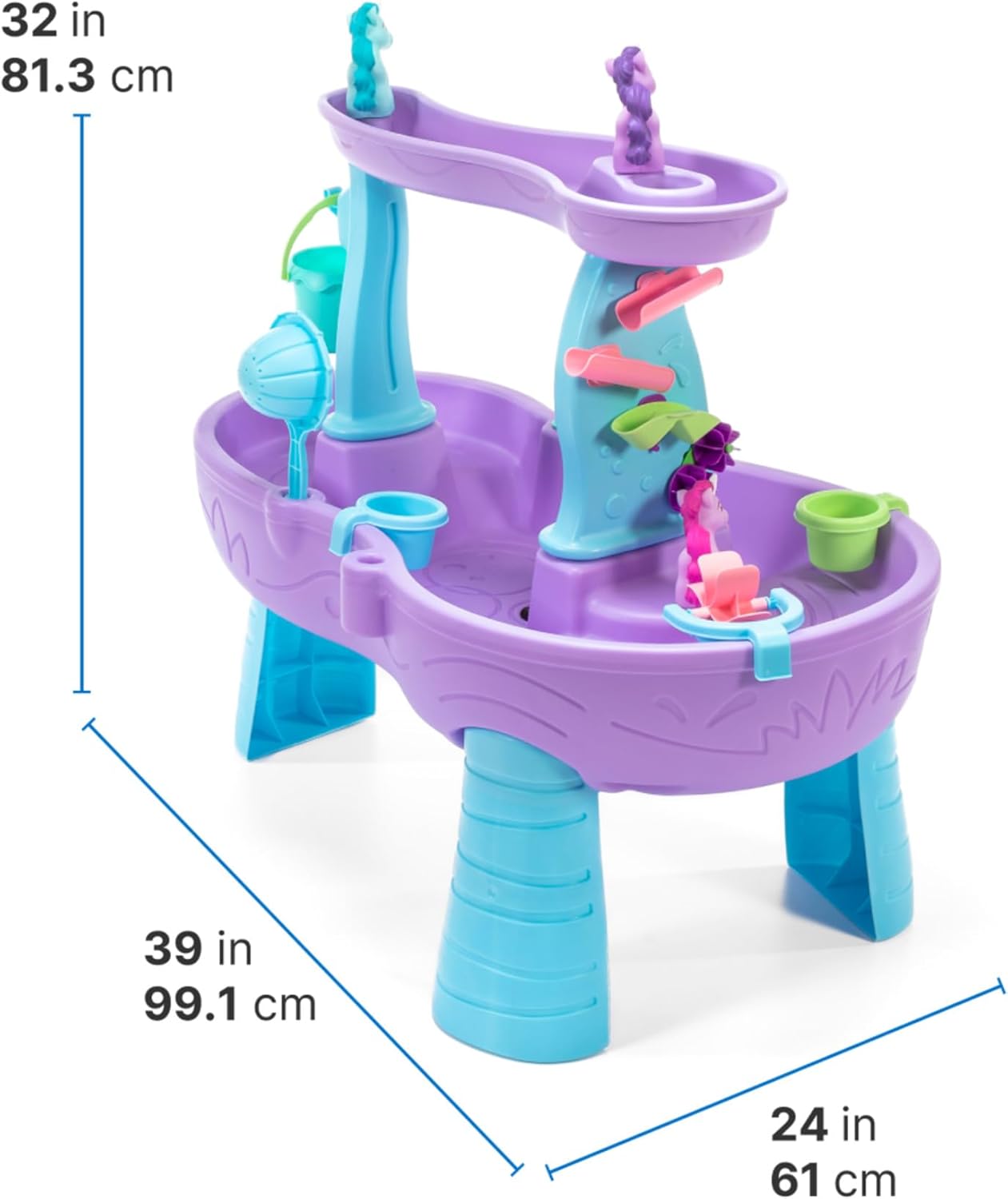 Step2 Rain Showers and Unicorns Water Table, Kids Water and Sand Activity Sensory Playset, Summer Outdoor Toys, 13 Piece Water Toy Accessories, for Toddlers 1.5+ Years Old, Blue & Purple - Image 8