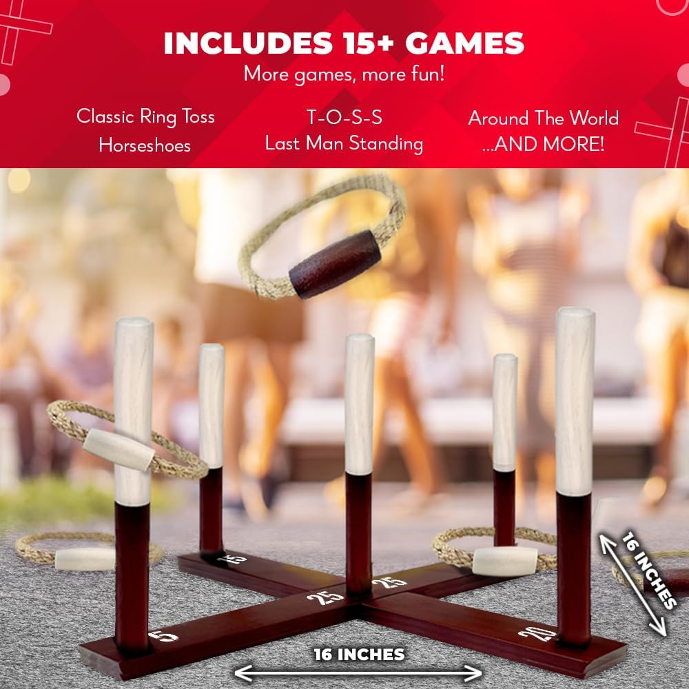Swooc Games - Rustic Ring Toss Game (All Weather) - Easy Setup & Extra Games Included - Ring Toss Game for Adults - Outdoor Activities for Adults - Yard Toys for Kids - Backyard Fun - Outdoor Party - Image 4