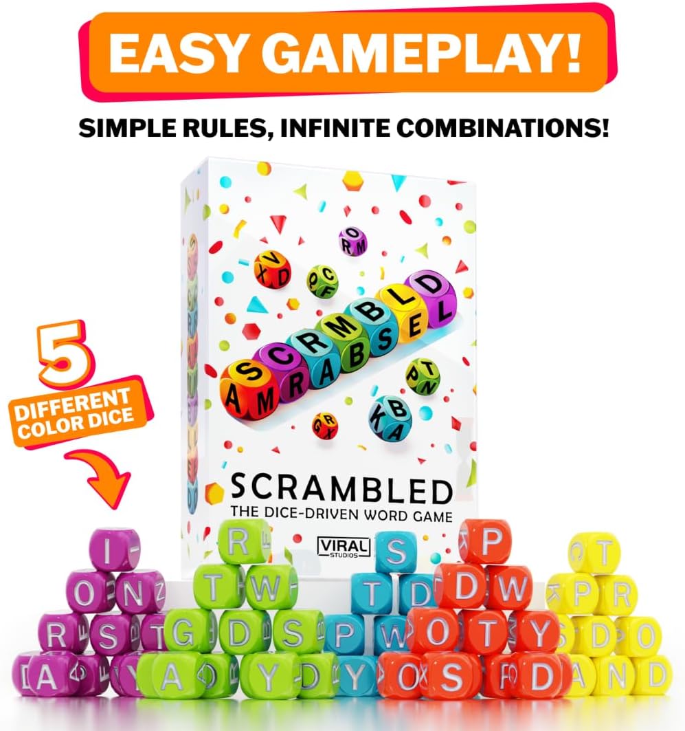 Viral Studios Scrambled The Dice-Driven Word Game Fast-Paced Party Game | Spell, Shout, and Win in This Ultimate Brain-Sprint Challenge for 1–5 Players for Families, Gamenight and Hangouts - Image 2