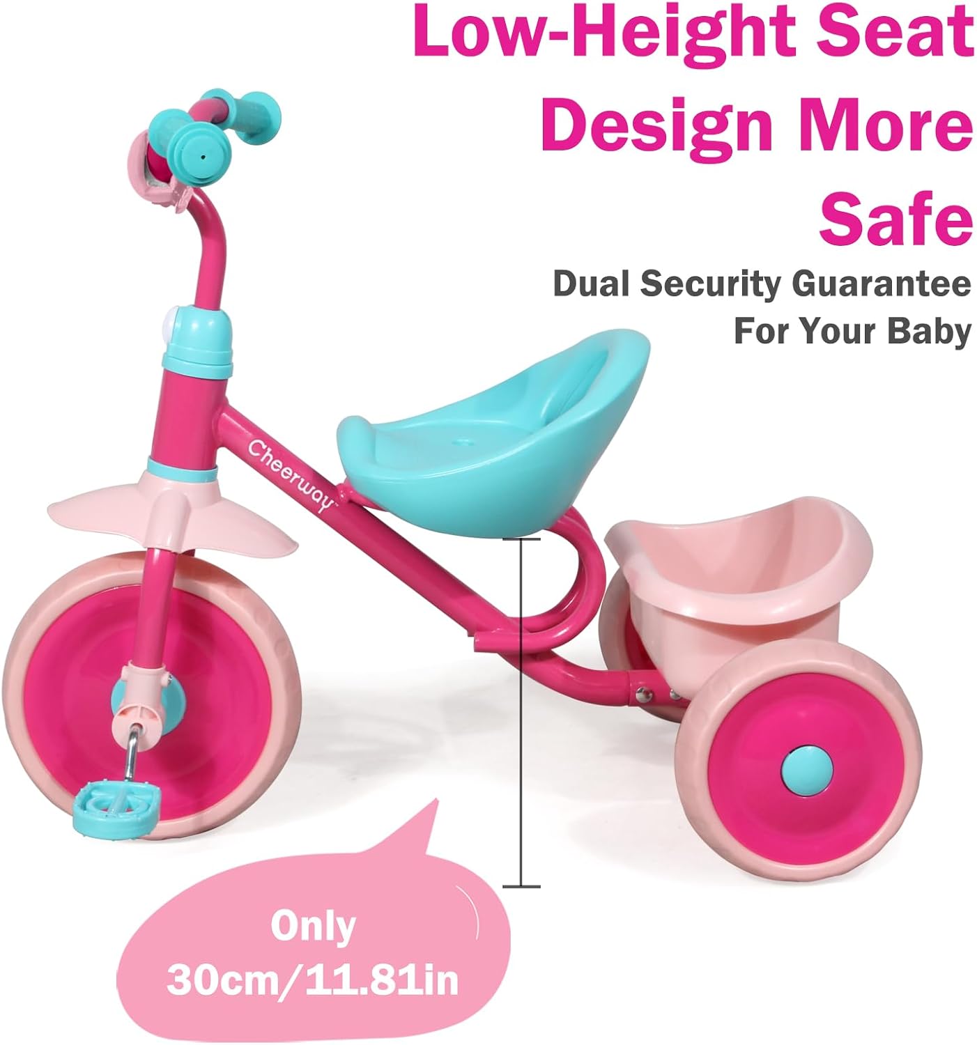 CHEERWAY Tricycle for 3-5 Year Olds, Toddler Trike, Outdoor and Indoor Riding Toy, Low-Height Seat Design, EVA Wheels, Kids Trike with Safety Cloth Sleeve, Gift for Boys and Girls (Pink) - Image 3