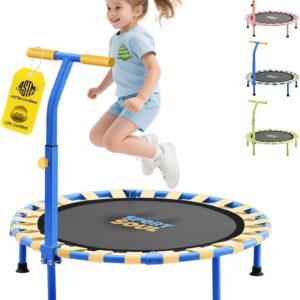SPORTSOUL 36” Mini Trampoline for Kids 3-6, Foldable & Spring-Free, Small Toddler Trampoline Indoor Outdoor with Adjustable Handle Bar