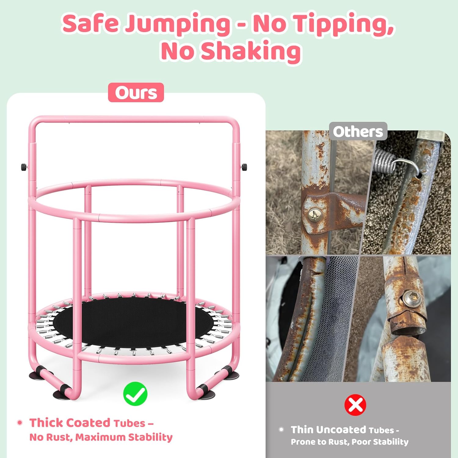 Yohood 55" Trampoline for Kids with Enclosure, 6-in-1 Toddler Trampoline Indoor Outdoor, Upgrade Full Anti-Rust Tube with Adjustable Gymnastics Bars for Boys Girls Ages 3-10 - Image 3