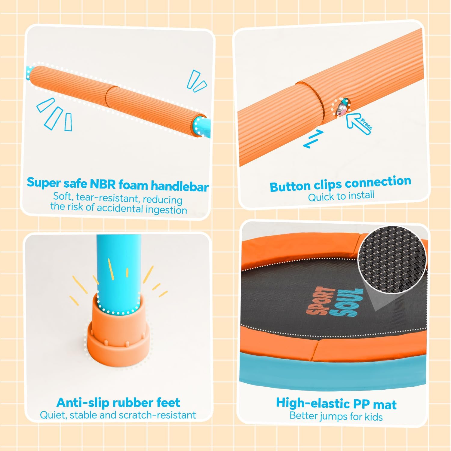 SPORTSOUL Mini Trampoline for Kids 3-6 with Super Safe Foam Handle Bar, 3ft Toddler Trampoline Indoor with No-Gap Cover for Indoor and Outdoor - Image 3