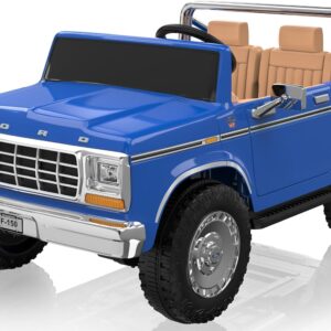 ANPABO Licensed Ford F-150 24V 2 Seater Ride on Car for Kids, 4x100W Motors for All-Terrain Electric Car w/Parental Remote, Retro Style, 3-Speeds, Large Storage Box, Music Player, Aged 3-8, Dark Blue