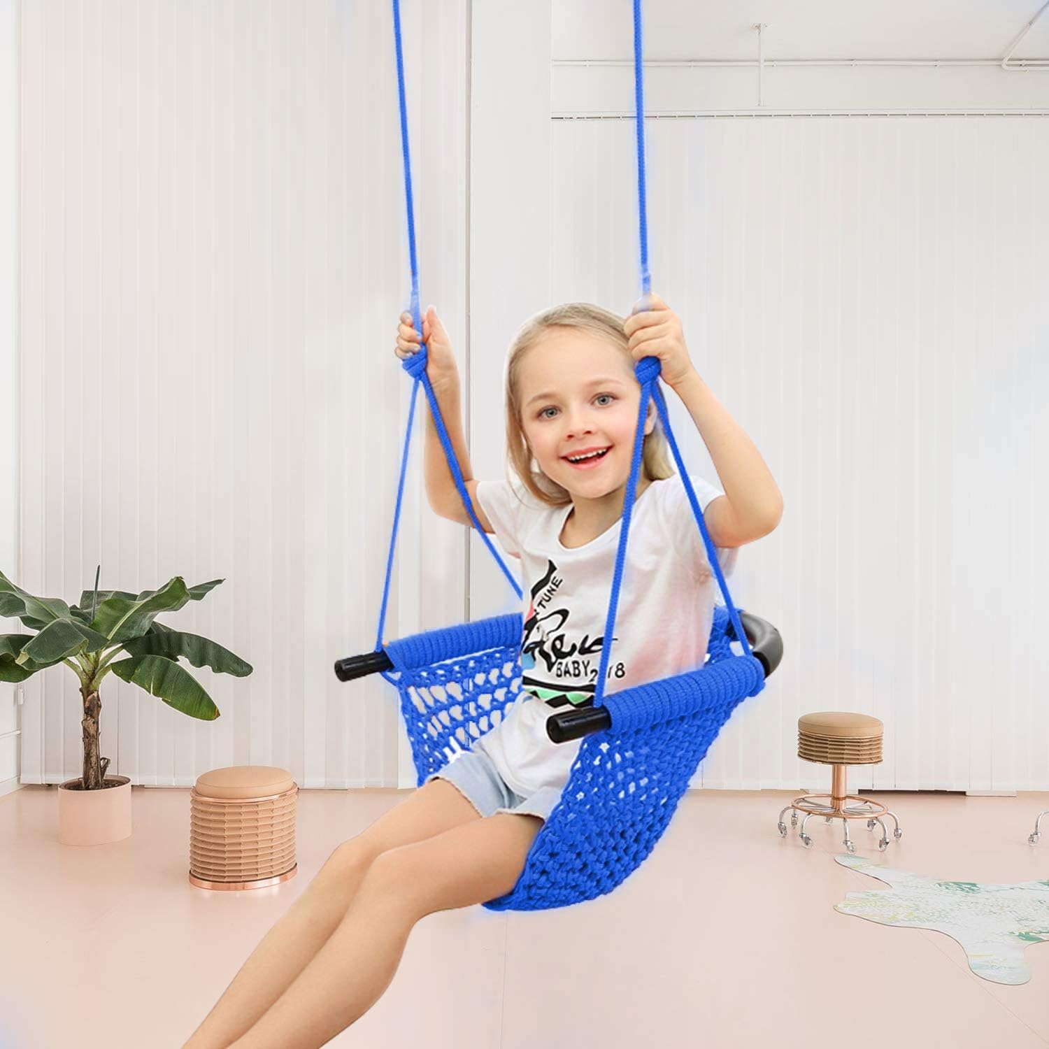 Swing Seat for Kids Heavy Duty Rope Play Secure Children Swing Set,Perfect for Indoor,Outdoor,Playground,Home,Tree,with Snap Hooks and Swing Straps,440 lbs Capacity,Blue - Image 7
