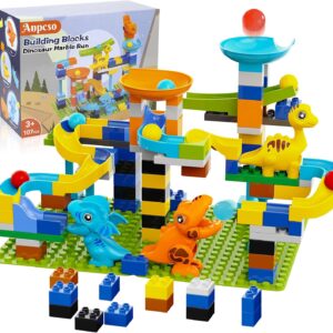 Anpcso Marble Run Building Blocks, Dinosaurs Marble Track Toy Classic Large Bricks for 3 4 5 6 7 + Year Old Boys Girls Kids, Bricks Compatible with All Major Brands