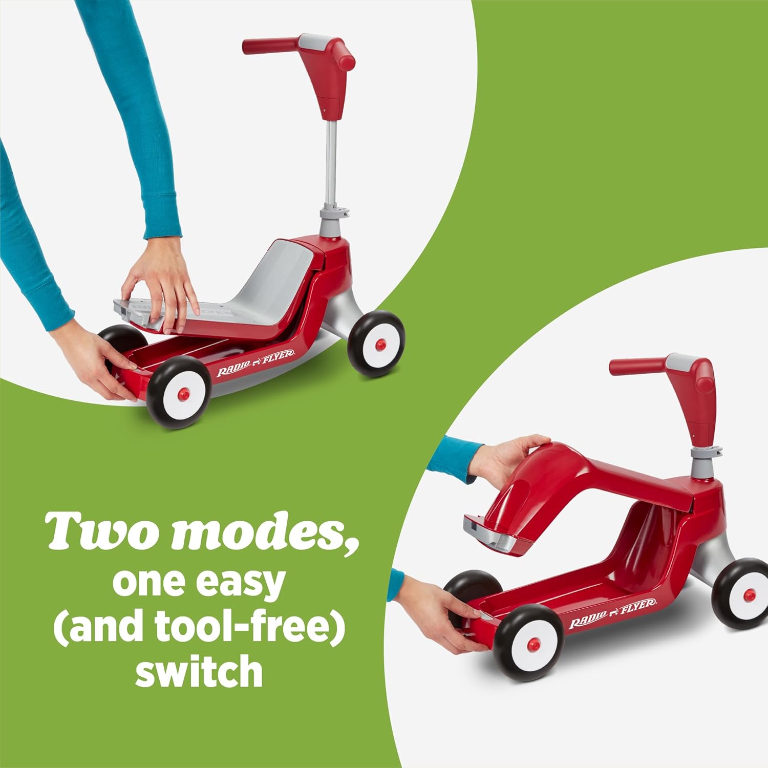 Radio Flyer Scoot 2 Scooter, Blue/Red/Pink, for Kids Ages 1-4, Ride On Toy or 4-Wheel Kids Scooter, Durable Wheels and Frame, Converts Easily with Flip Deck, Toddler Ride On Toys (Amazon Exclusive) - Image 5