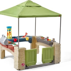 Step2 All Around Playtime Patio with Canopy Playset – Shaded Outdoor Playhouse for Kids with Realistic, Interactive Features, Room for Multiple Toddlers to Play – Dimensions: 60″ H x 47.5″ W x 47.5″ D