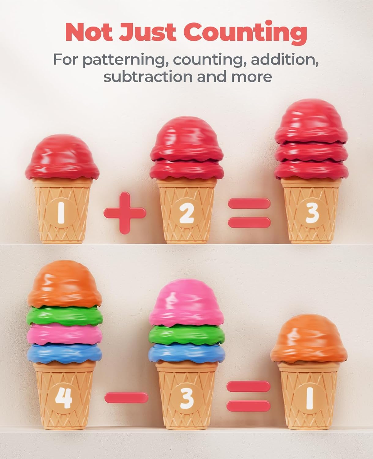 JoyCat Ice Cream Preschool Learning Activities Counting and Color Sorting Set Stacking Toys for Kids 1-5, Educational Fine Motor Skills Toys, 30PCS Math Manipulatives - Image 2