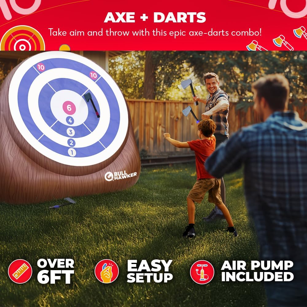 Swooc Games® - Bull Hawker™ | Giant Axe Darts with 15+ Games | Axe Throwing Game for Backyard with Air Pump | Large Outdoor Games for Adults and Family | Party Carnival Game | Throwing Yard Fun - Image 2