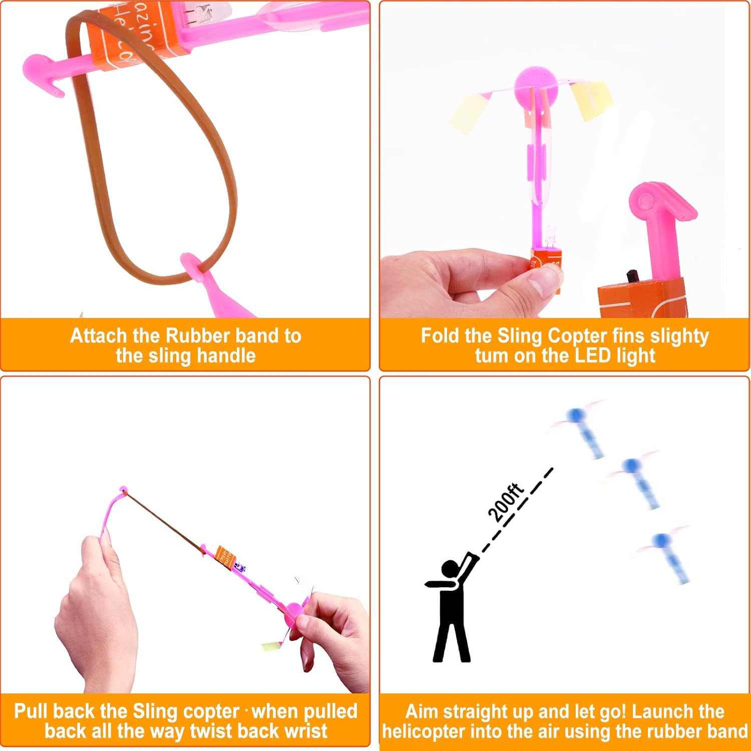 lpvoqpth 25 Sets LED Flying Set, 25 Slingshot+25 Glow Helicopter-50 Pcs, Flying Toy Outdoor Toys Glow in The Dark Party Supplies Party Favors for Kids 8-12,4-8 - Image 4