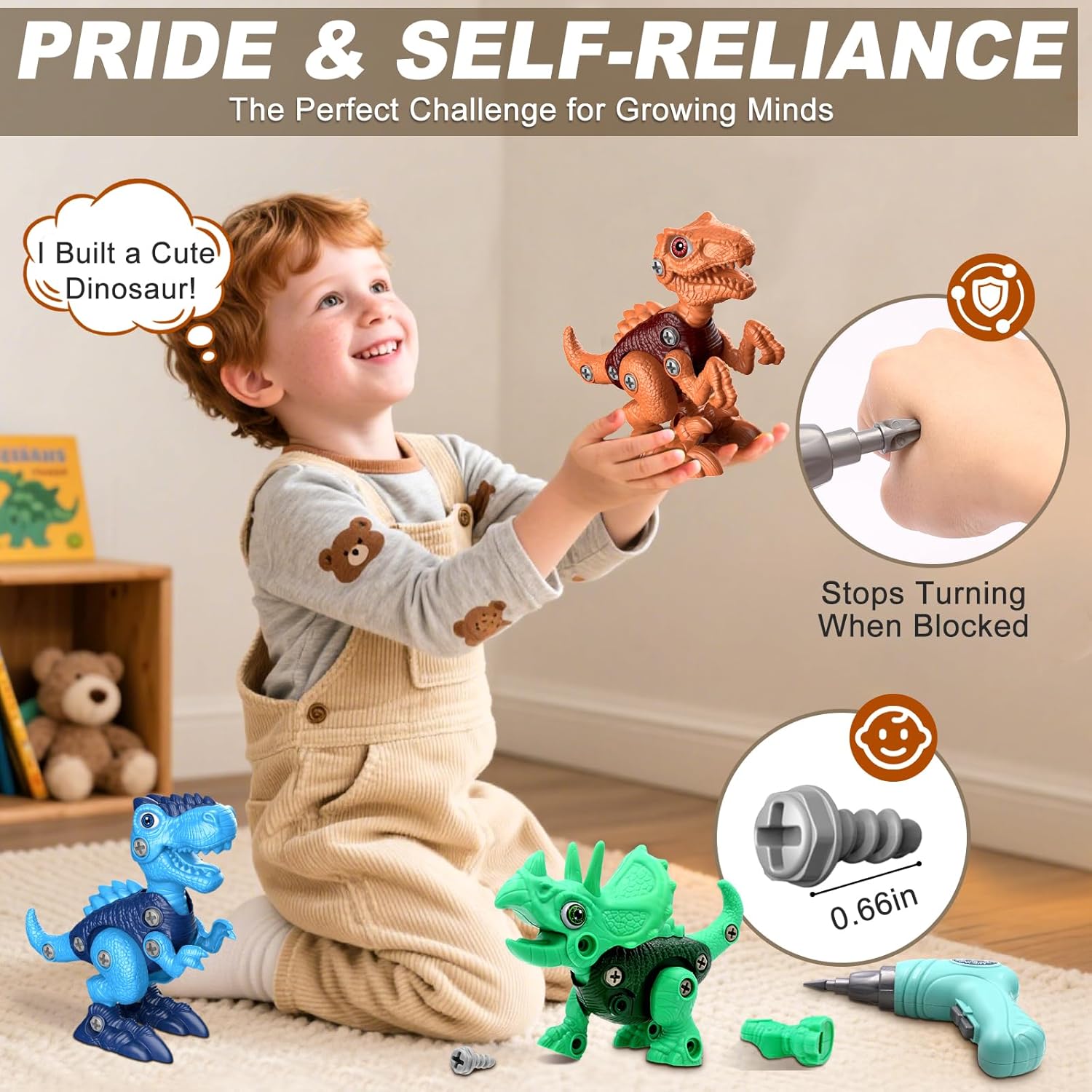 Laradola Take Apart Dinosaur Toys: 3 Pack Dinosaur Construction Building Set with Electric Toy Drill & Screwdrivers - STEM Educational Hands-On Play Birthday Gift for Boys Girls Ages 3-5 5-7 - Image 4