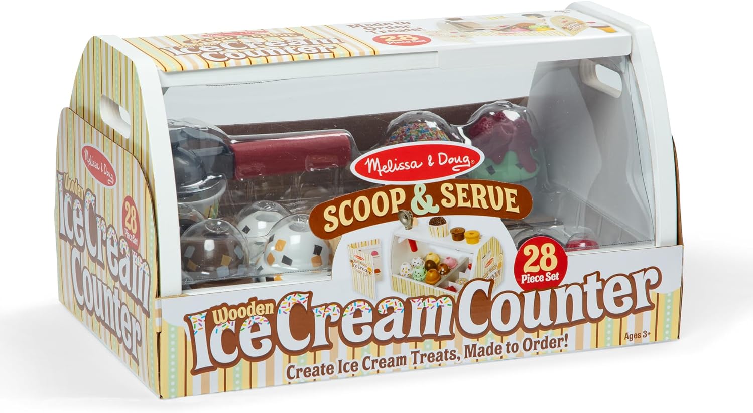 Melissa & Doug Wooden Scoop & Serve Ice Cream Counter, Pretend Play Store, 28 Toy Food & Play Kitchen Accessories, Preschool Toys for Girls & Boys 3+ - Image 8