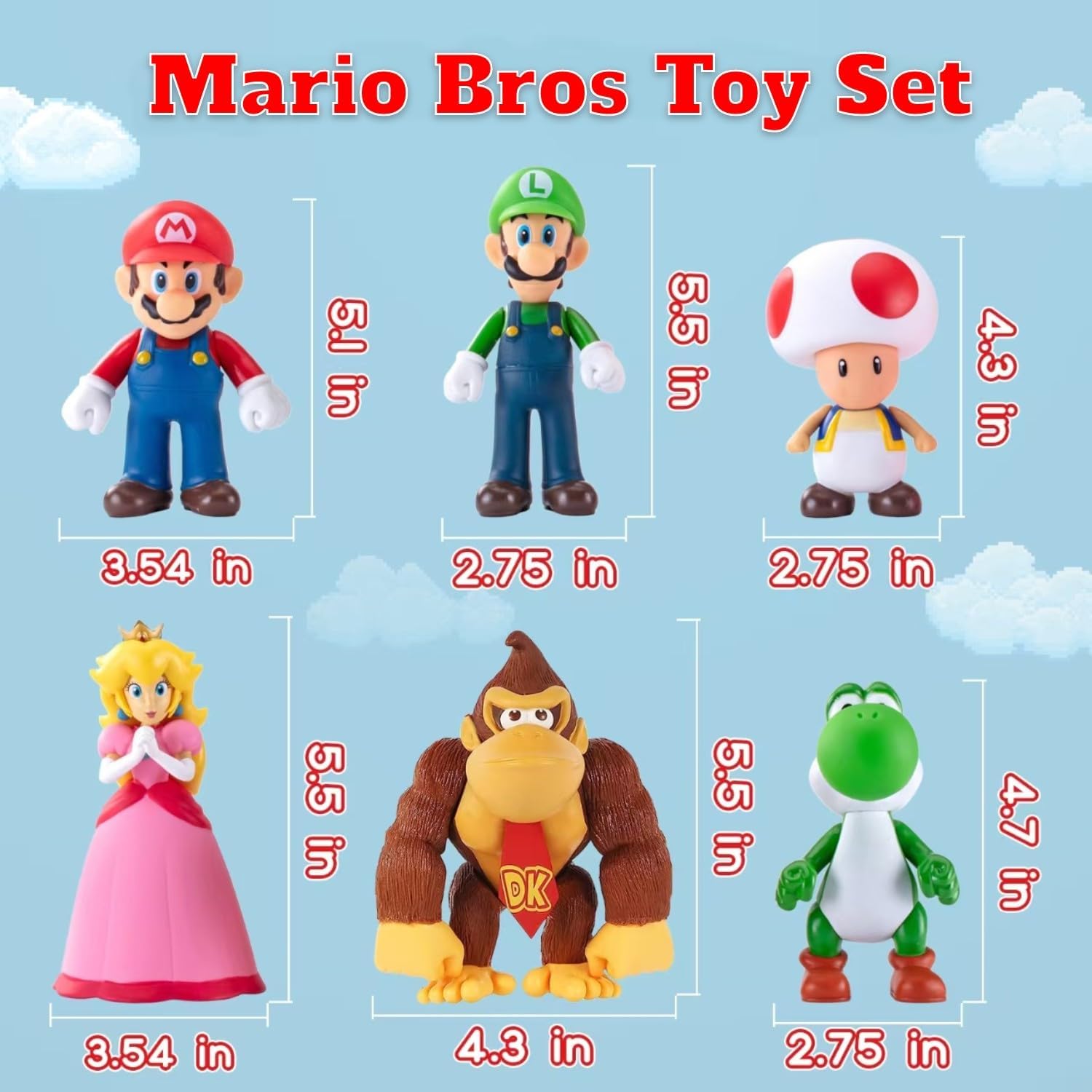 Mario Figures 6 Pack Mario Bros Toys Set Eco-Friendly PVC Mario Action Figures Gift for Kids Ages 3+, Movie Fans, Collector (4-6 Inch) - Image 3