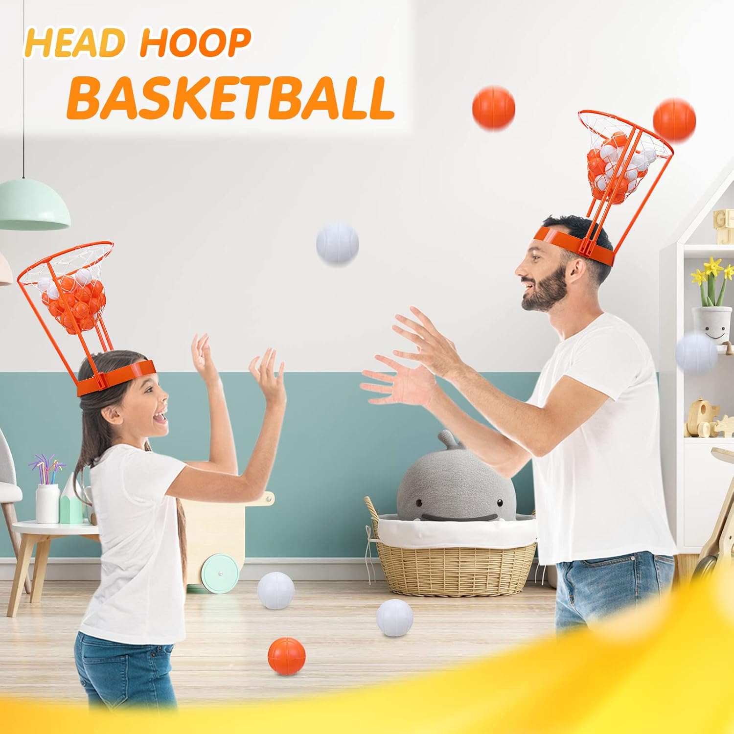 Head Hoop Basketball Party Game Set for Kid Adult Carnival Game Portable Adjustable Basket Net Headband with Balls for Birthday Carnival Office Indoor Outdoor Activity Fun Gift Back to School - Image 4