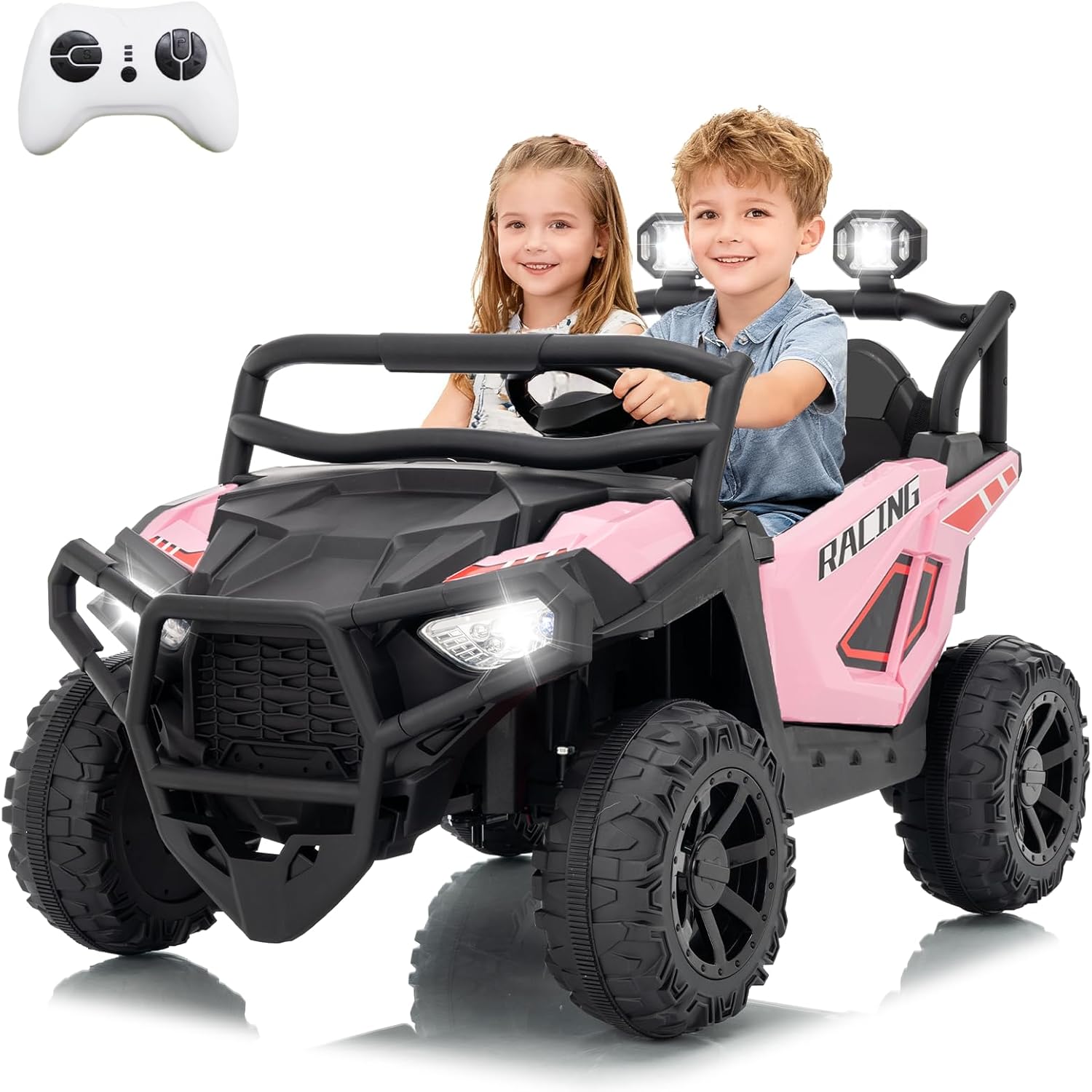 24V XL 2 Seater Ride on Car Truck, BLISSRIDE 4x200W Kids UTV w/20 Spacious Seat, 4WD/2WD, 7Ah Large Battery, Remote Control, Bluetooth, LED Lights, 24V Ride on Toys for Big Kids Boys Girls, Pink