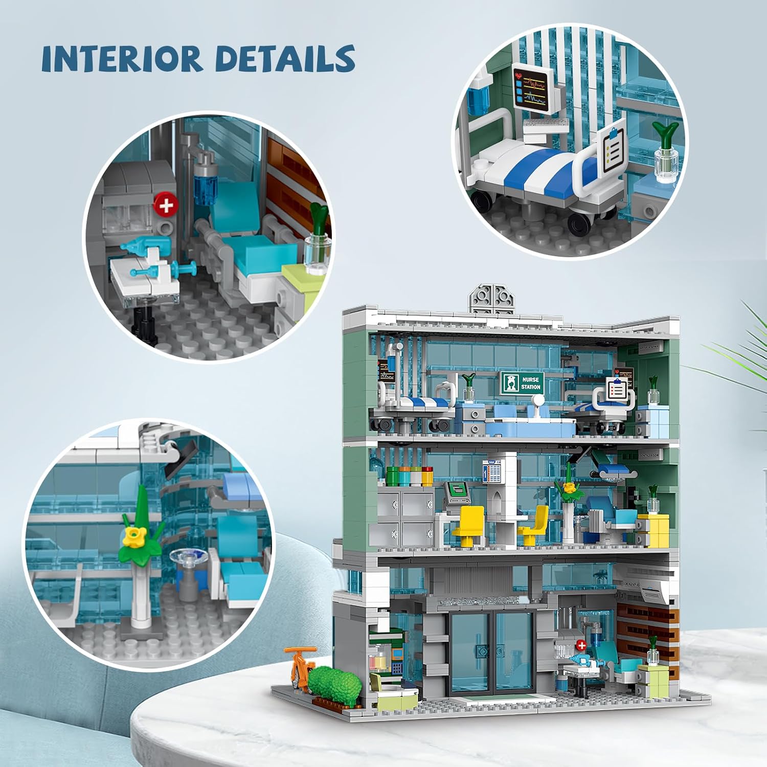 NEWABWN City Hospital Building Set Compatible with Lego, 1350 Pieces Modular 3-Story Medical Center with LED Lighting, Building Set for Adults and Kids Ages 10+, Gift for Boys and Girls - Image 3