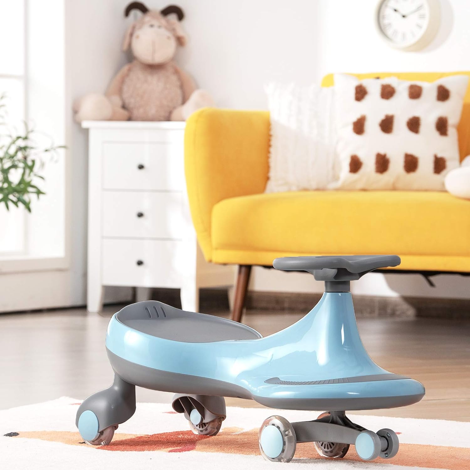 BABY JOY Wiggle Car for Kids, Swing Car with LED Flashing Wheels, No Batteries, Gears or Pedals, Uses Twist, Turn, Wiggle Movement to Steer, Ride-on Toy for Boys Girls 3 Year Old and Up (Blue) - Image 9