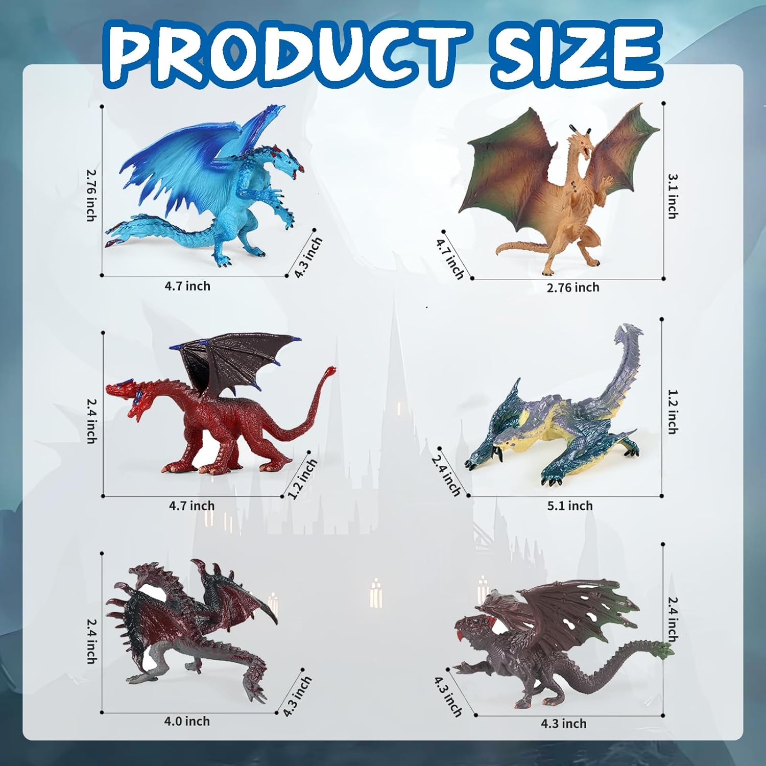 EOIVSH 6pcs Dragon Toys for Kids, 5 inch Ancient Flying Dragon Figurines, Mythical Toy Figures & Playset Gift for 3 4 5 6 7 Boys Girls, Cake Topper & Party Favors - Image 3