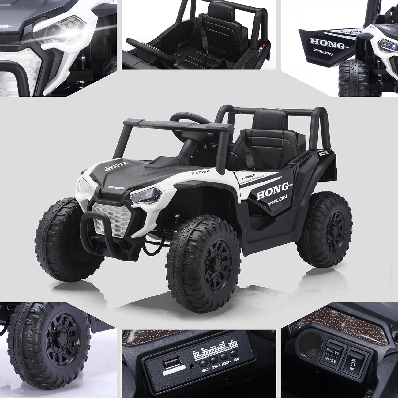 12V Toddlers Car, Kids UTV, Ride on UTV, Electric Car for Kids with 25W Dual Motors/Parent Remotes/Safety Belts/3 Speeds/Double Open Doors/Horn/Music/Bluetooth/LED Aged 3-8 Years-White - Image 6