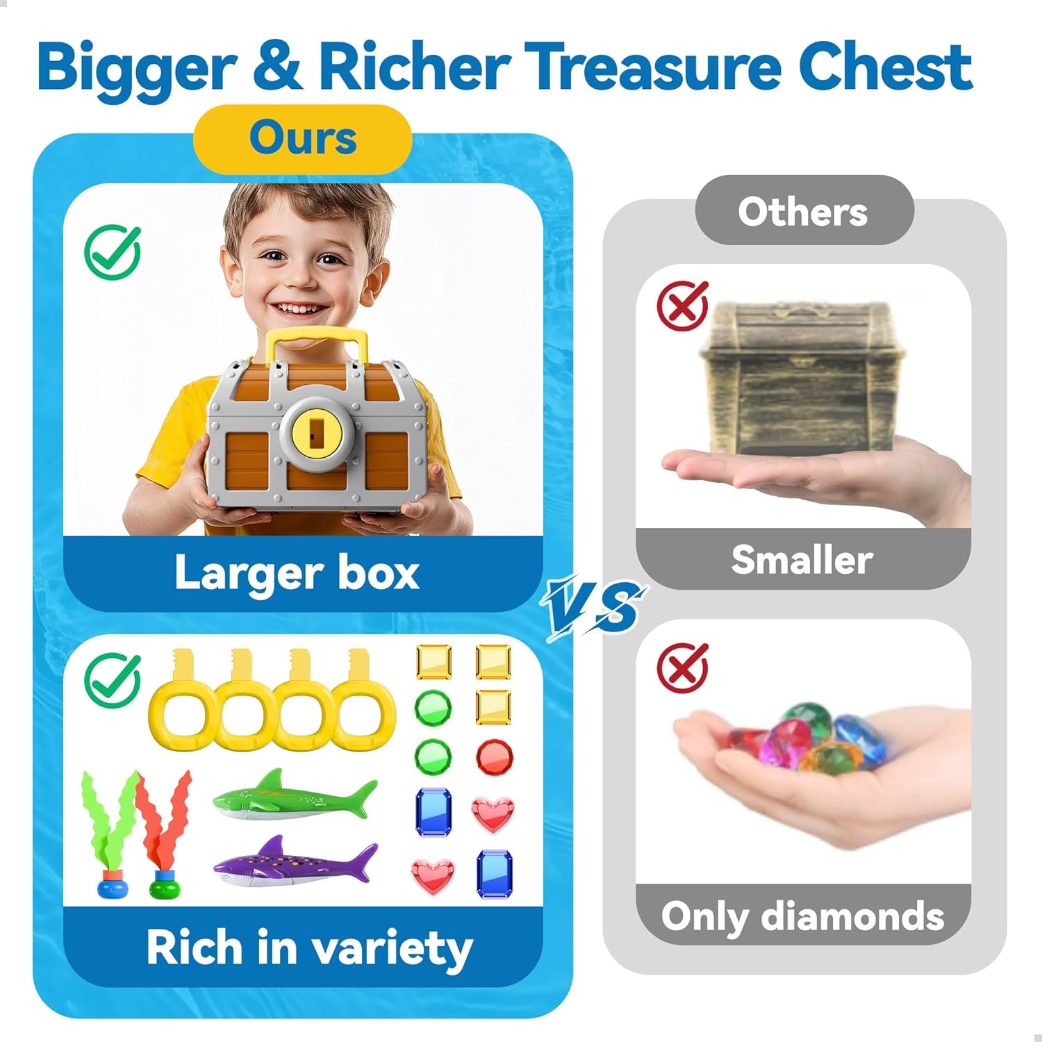 Funscape Kids Diving Pool Toy, Large Treasure Chest Water Dive Game W/Keys Gems Fish, Toddler Outdoor Swimming Treasure Box Playset, Fun Summer Swim Party Gifts 3 4 5 6 7 8 10 12 Year Old Boy Girl - Image 7