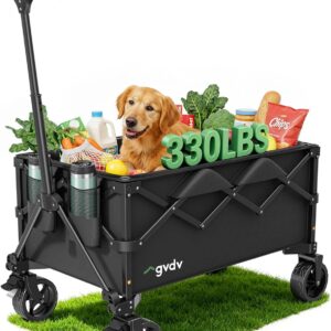 GVDV CW35 Wagons Carts Foldable, 42-Inch Extended Handle Collapsible Utility Wagon with Wheels, Shopping Cart, 330LBS Heavy-Duty Cart for Groceries, Camping, Beach, Garden, Sports