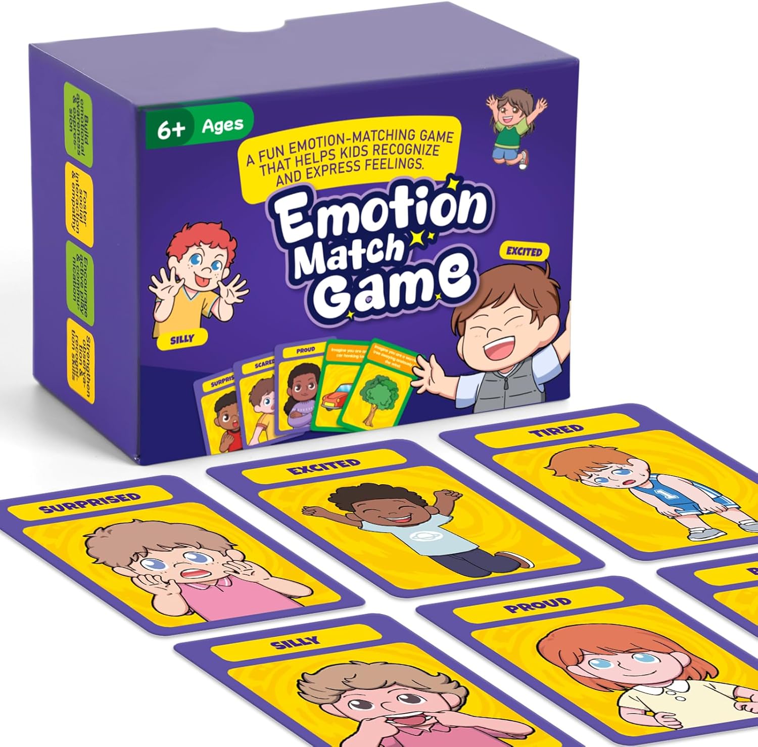 Faces & Feelings Go Fish Card Game Social Emotional Learning Activities for Kids Ages 6+,Learn to Identify Various Moods, Cartoon Faces Emotions Social Skills Games for Home, Therapy & Classroom Use